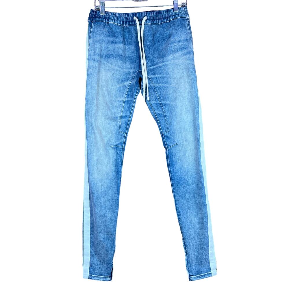 Pacsun Womens Jeans Blue Denim Pull On Stripe Slim Ankle Zip Stretch Small